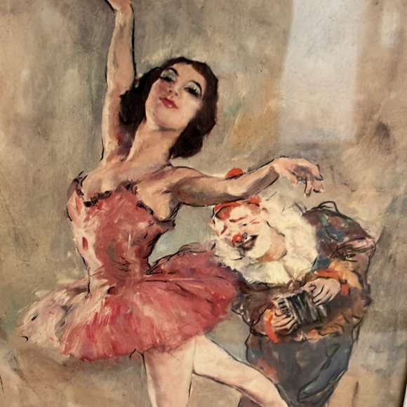 Vintage Rare MCM Pal Fried Ballerina & Musical Clowns Original Frame Prints Pair - Picture 3 of 12